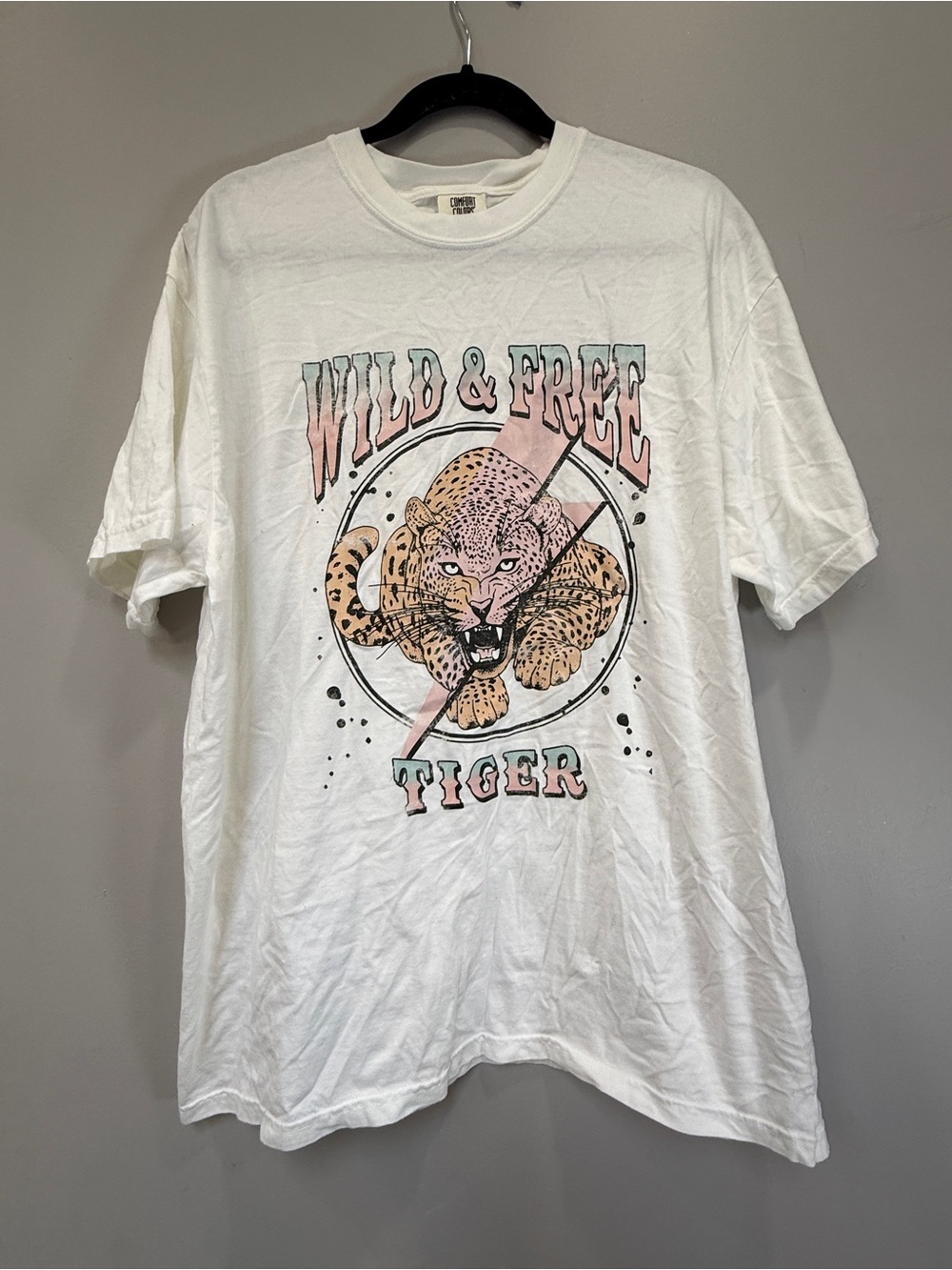 Comfort Colors White Tee with Pastel Leopard Graphic